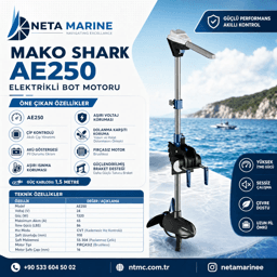 MakoShark AE 250 Fırçasız Elektrikli Tekne Motoru - 86 LBS, 24V, CVT Kademesiz Vites, Akıllı Çip Korumalı