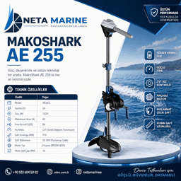 MakoShark AE 255 Fırçasız Elektrikli Tekne Motoru - 86 LBS, 24V, CVT Kademesiz Vites, Akıllı Çip Korumalı