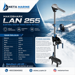 MakoShark LAN 255 Elektrikli Tekne Motoru (Trolling Motor) - 86 LBS, 24V, 5 İleri / 3 Geri Vites