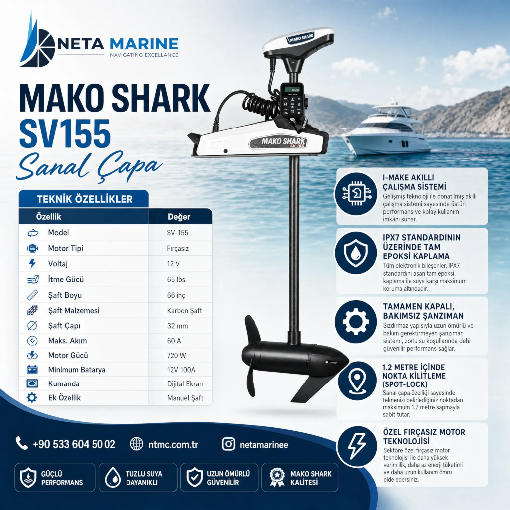 Mako Shark SANVU 155 12V 65 lbs sanal çapa motoru